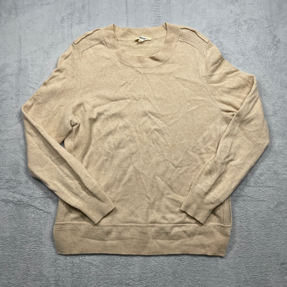Splendid Cashmere Sweater Womens L Beige Crewneck Long Sleeve RW9S510 Textured